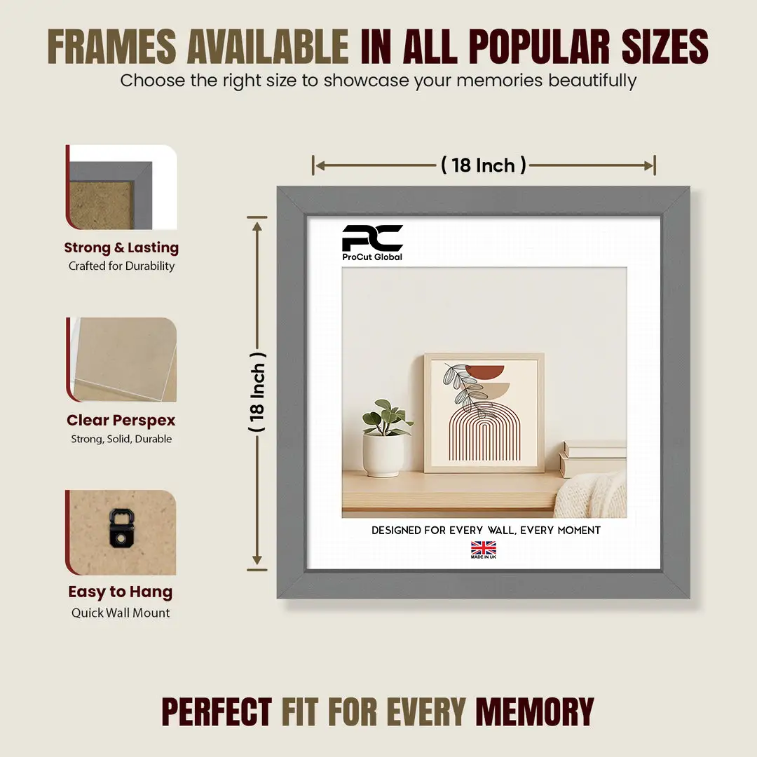 18x18" Sleek Dark Grey Picture Frame With Clear Acrylic Front - For Premium Wall Decor thumbnail 4