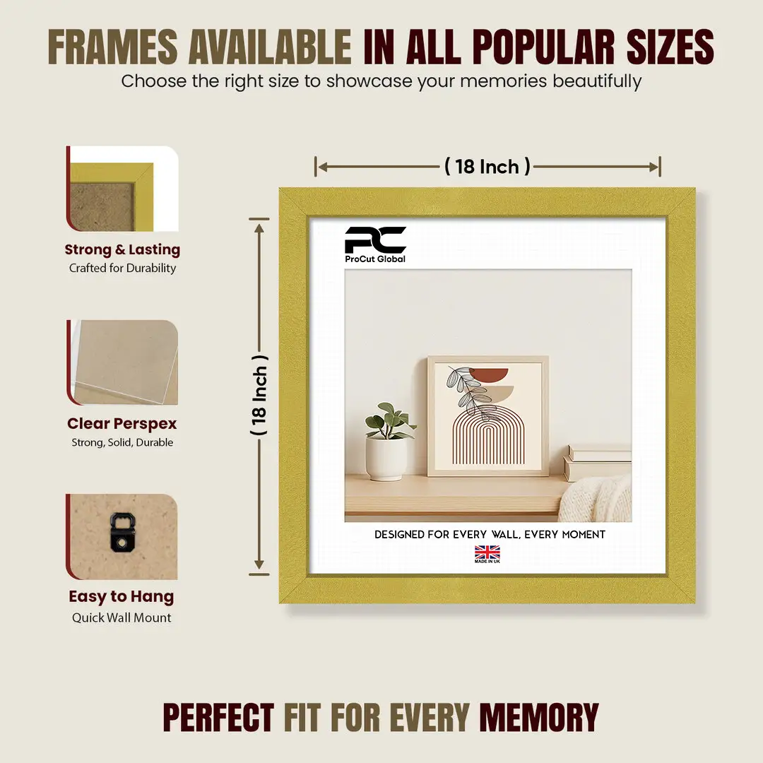 18x18" Sleek Gold Picture Frame With Shatterproof Acrylic Front - Minimalist Wall Display thumbnail 4