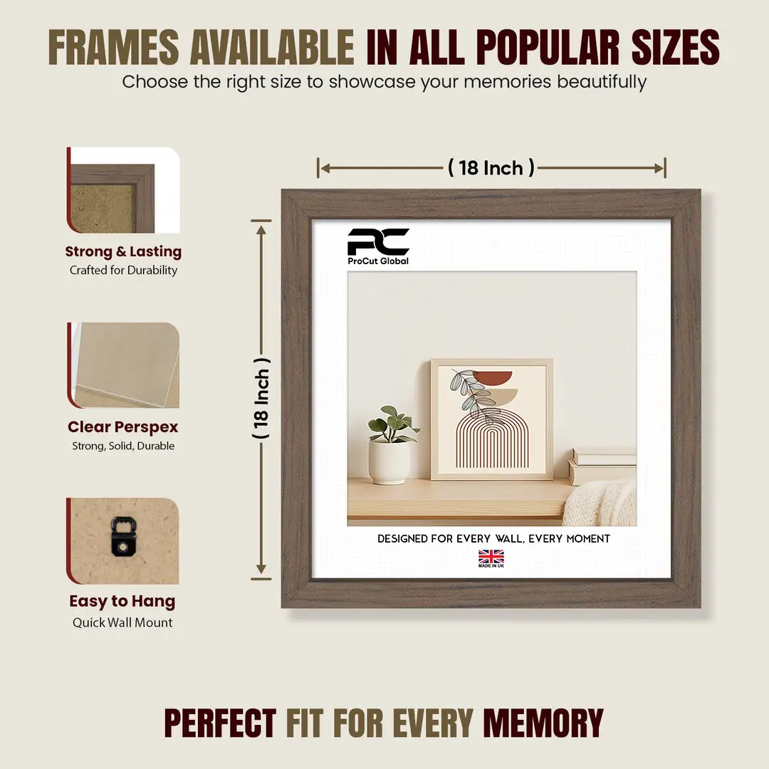 18x18" Sleek Walnut Picture Frame With Clear Acrylic Front - For Premium Wall Decor thumbnail 4