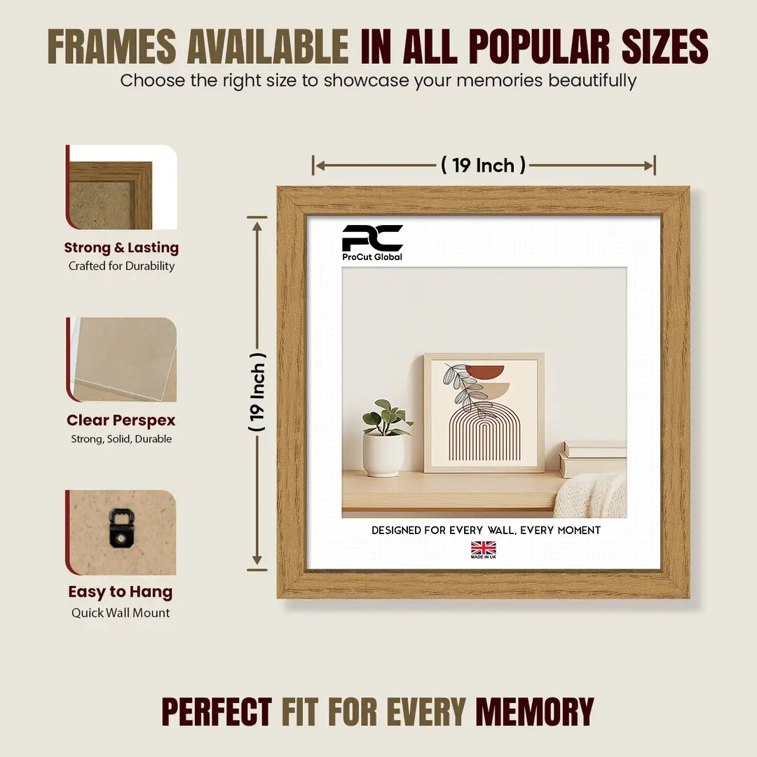 19x19" Sleek Oak Picture Frame With Shatterproof Acrylic Front - Minimalist Wall Display thumbnail 4
