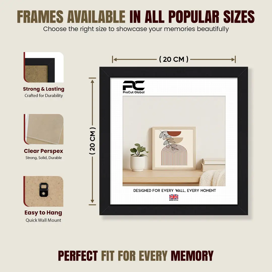 20x20cm Sleek Black Picture Frame With Clear Acrylic Front - For Premium Wall Decor thumbnail 4