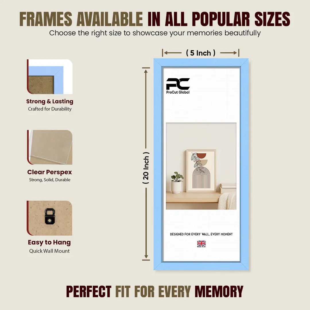 20x5" Sleek Baby Blue Picture Frame With Clear Acrylic Front - For Premium Wall Decor thumbnail 4