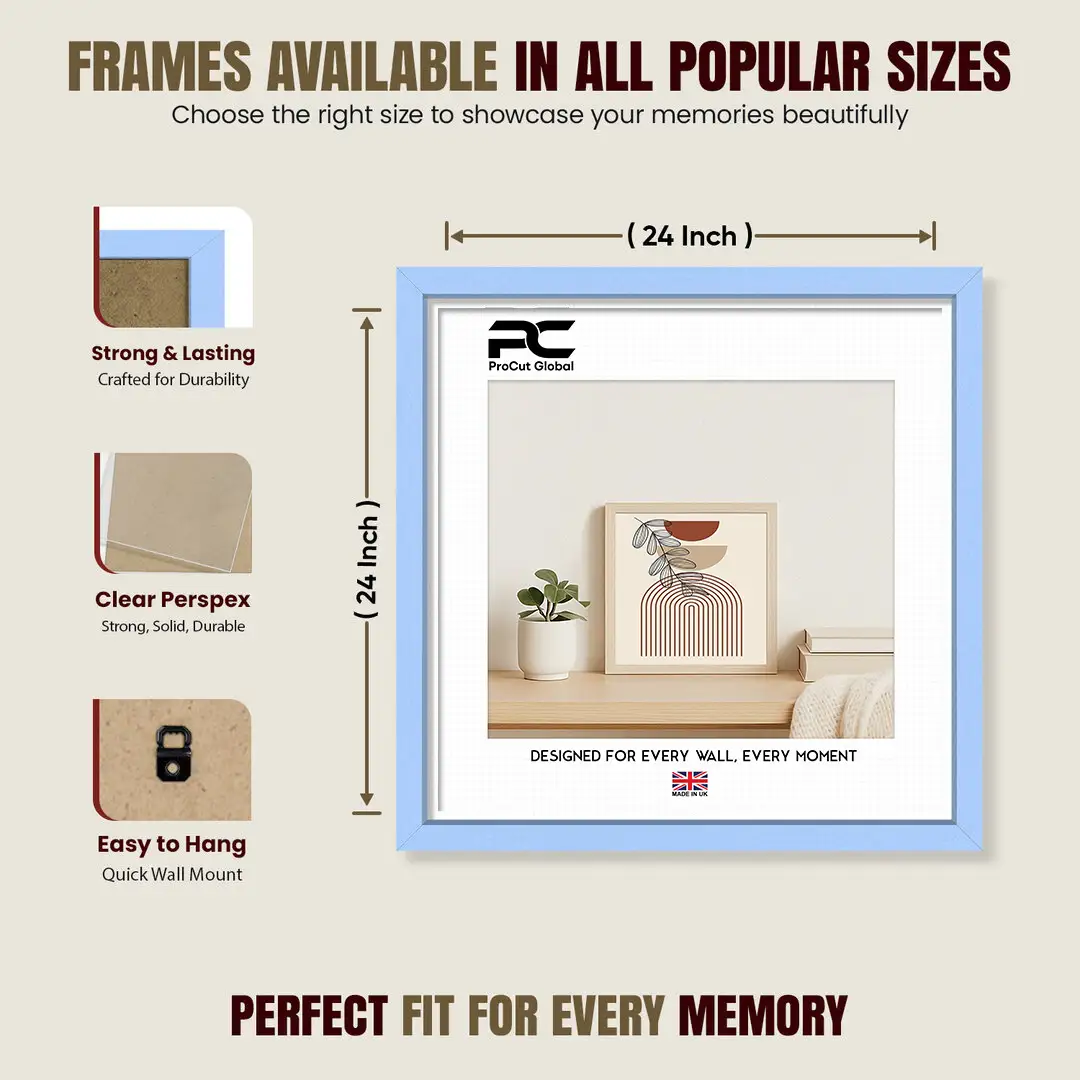 24x24" Sleek Baby Blue Picture Frame With Shatterproof Acrylic Front - Minimalist Wall Display thumbnail 4
