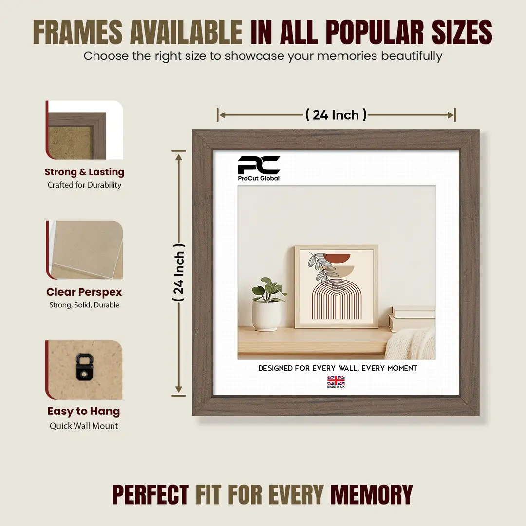 24x24" Sleek Walnut Picture Frame With Clear Acrylic Front - For Premium Wall Decor thumbnail 4
