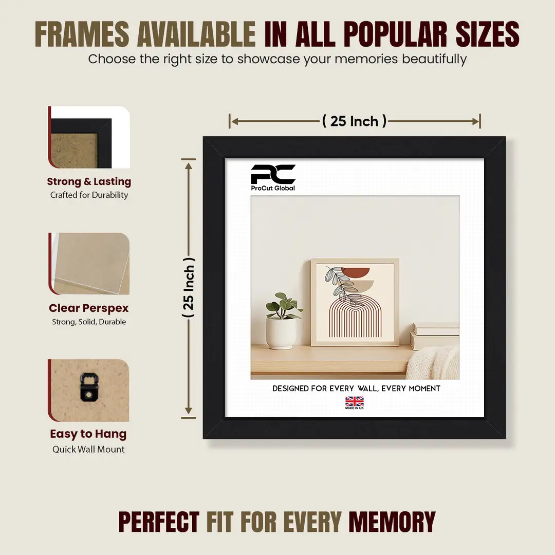 25x25" Sleek Black Picture Frame - Elegant Wall Or Desk Display thumbnail 4