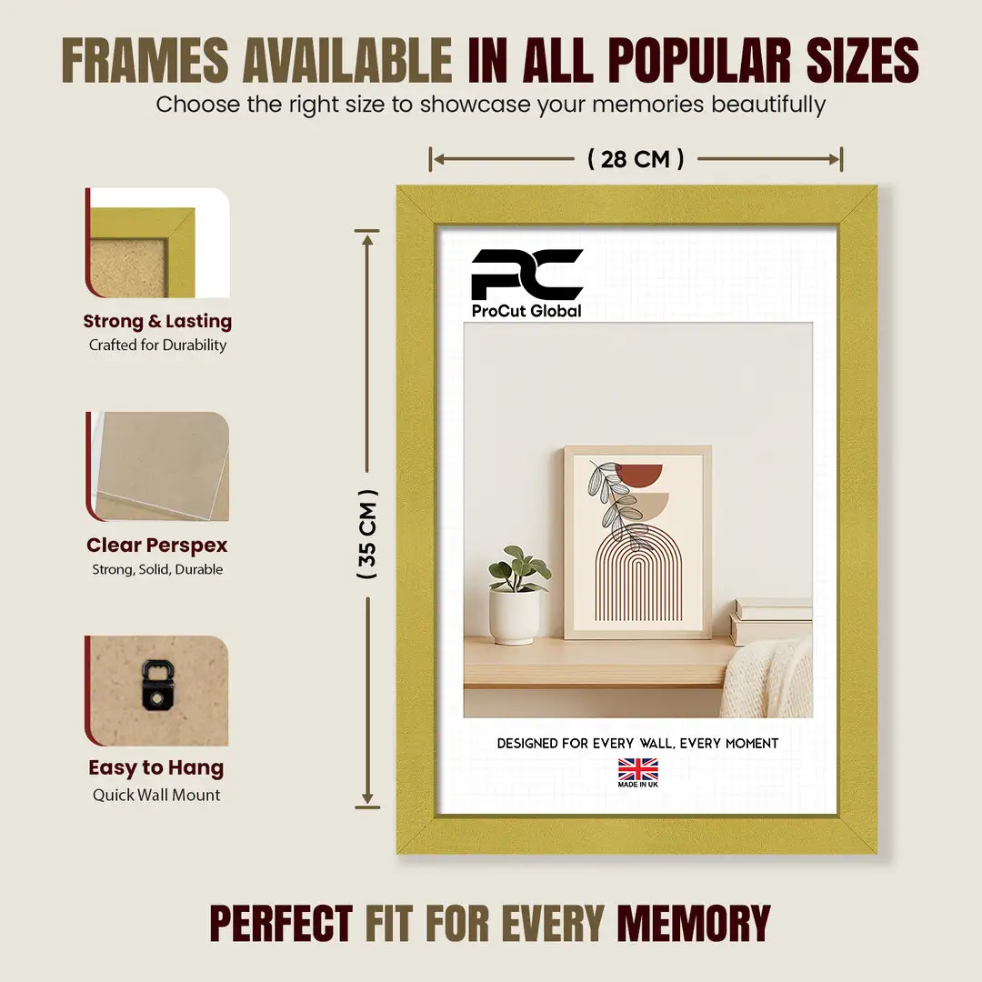 35x28cm Sleek Gold Picture Frame - Elegant Wall Or Desk Display thumbnail 4