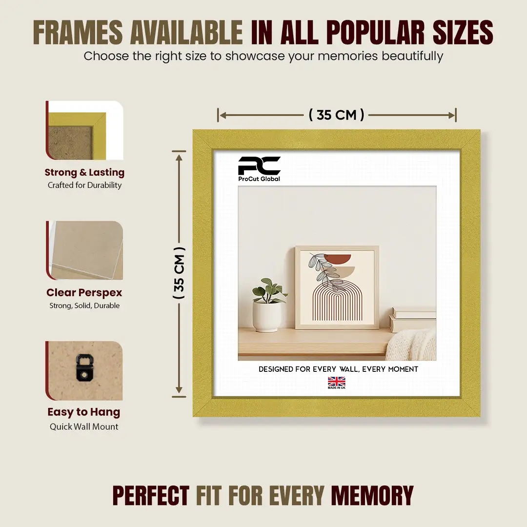 35x35cm Sleek Gold Picture Frame - Elegant Wall Or Desk Display thumbnail 4
