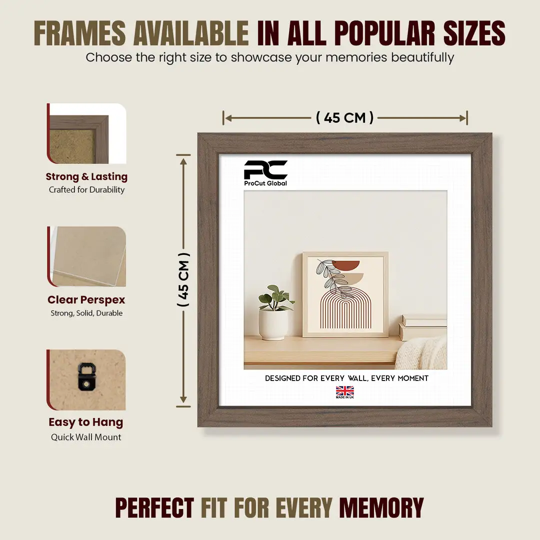 45x45cm Sleek Walnut Picture Frame With Clear Acrylic Front - For Premium Wall Decor thumbnail 4