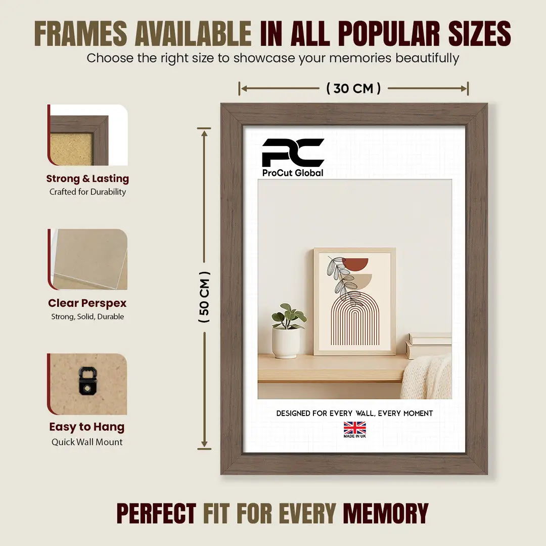 50x30cm Sleek Walnut Picture Frame With Clear Acrylic Front - For Premium Wall Decor thumbnail 4