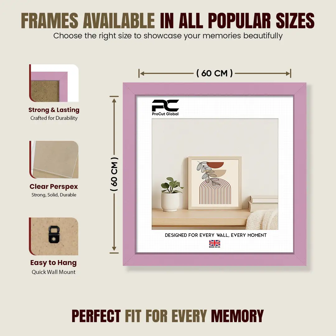 60x60cm Sleek Pastel Pink Picture Frame With Clear Acrylic Front - For Premium Wall Decor thumbnail 4