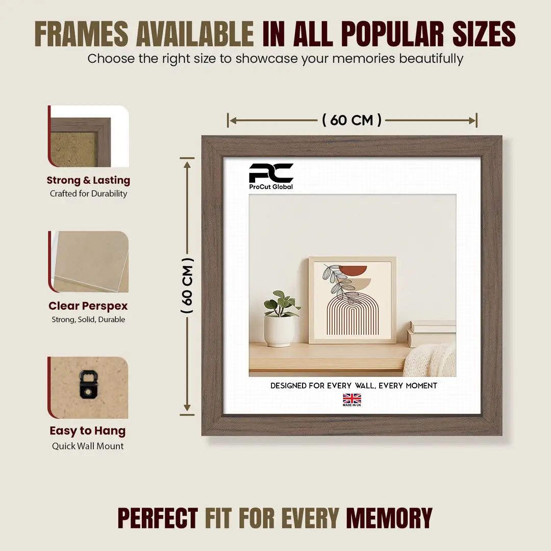 60x60cm Sleek Walnut Picture Frame - Elegant Wall Or Desk Display thumbnail 4