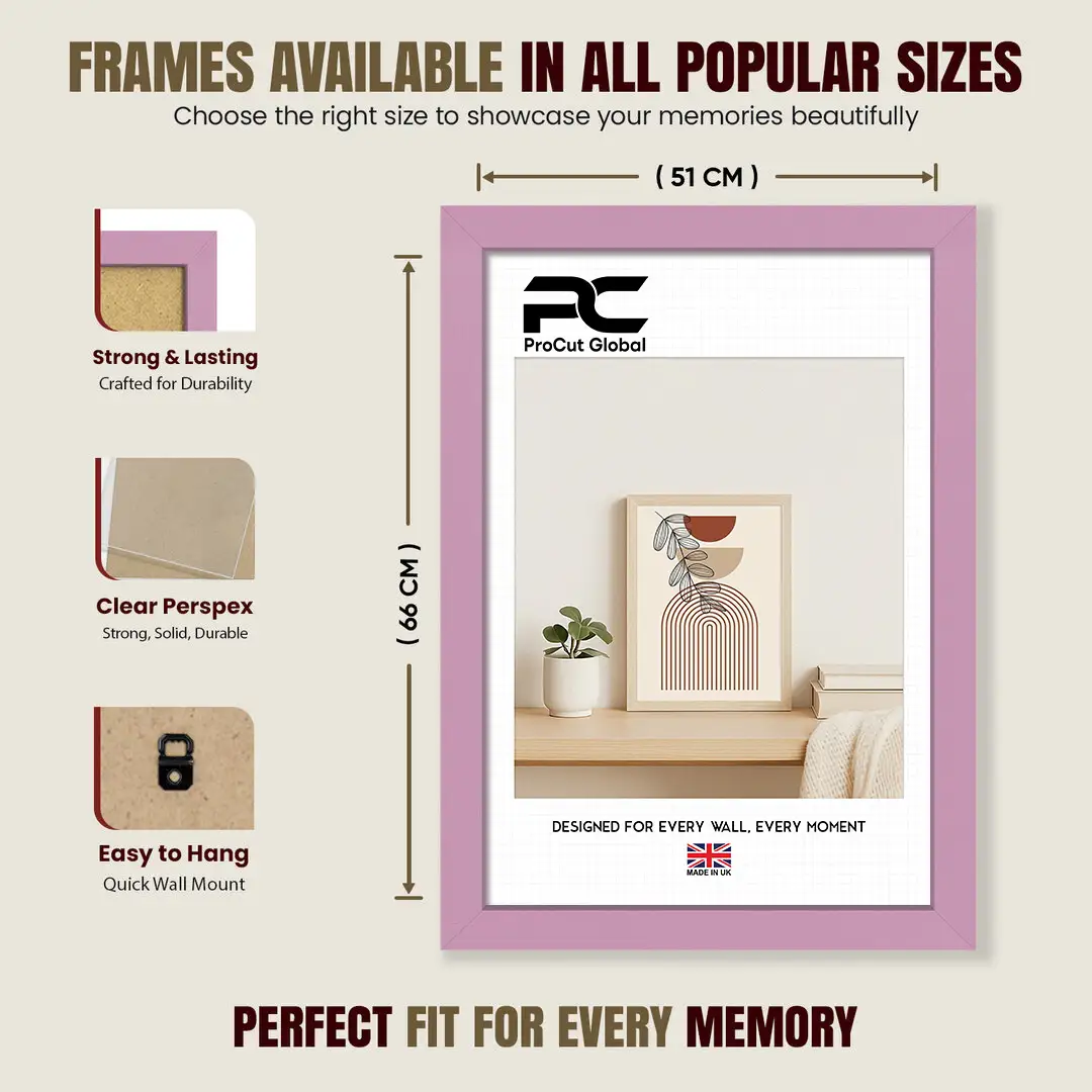 66x51cm Sleek Pastel Pink Picture Frame - Elegant Wall Or Desk Display thumbnail 4