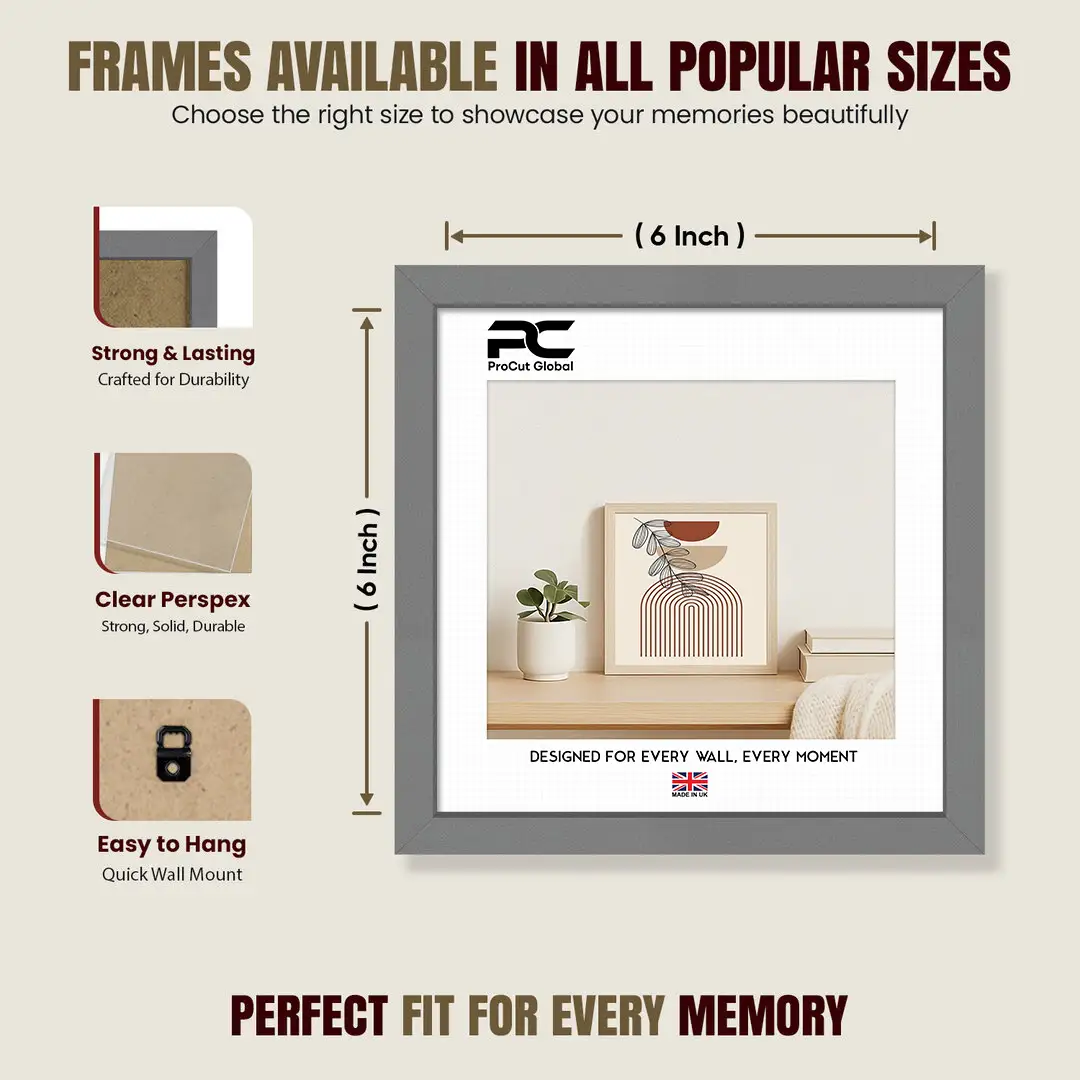 6x6" Sleek Dark Grey Picture Frame - Elegant Wall Or Desk Display thumbnail 4
