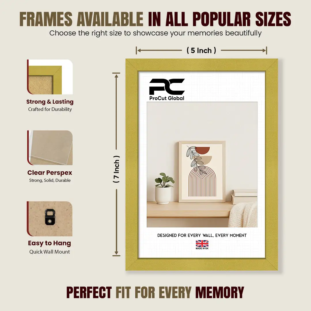 7x5" Sleek Gold Picture Frame - Elegant Wall Or Desk Display thumbnail 4