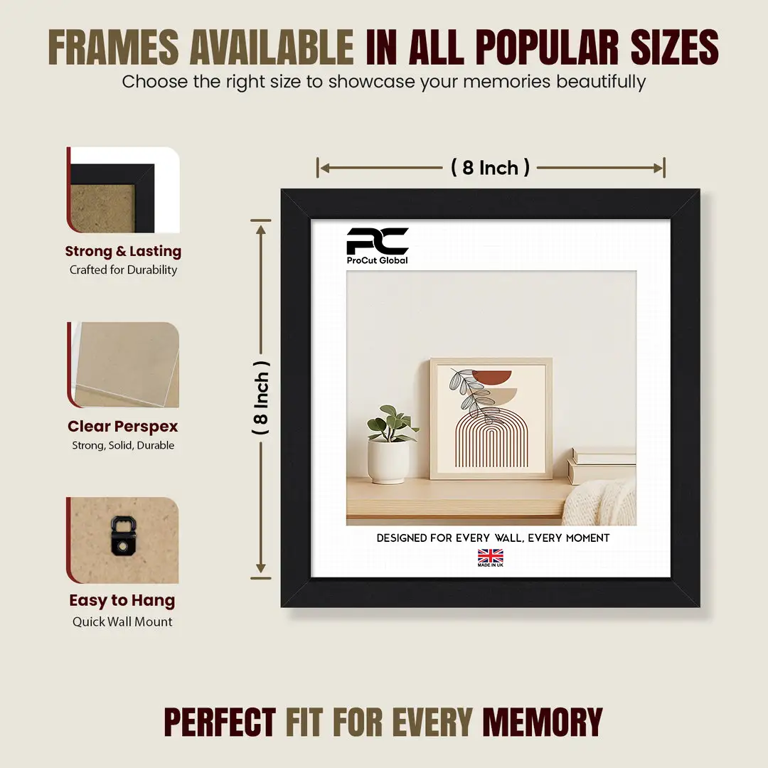 8x8" Sleek Black Picture Frame With Shatterproof Acrylic Front - Minimalist Wall Display thumbnail 4