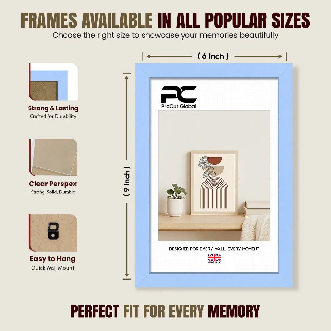 9x6" Sleek Baby Blue Picture Frame With Shatterproof Acrylic Front - Minimalist Wall Display thumbnail 4