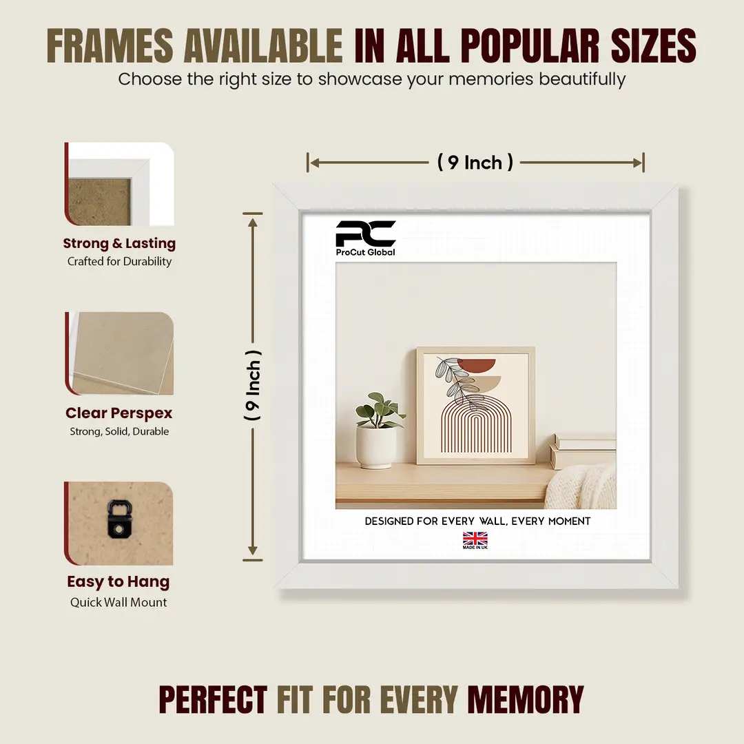 9x9" Sleek White Picture Frame With Shatterproof Acrylic Front - Minimalist Wall Display thumbnail 4