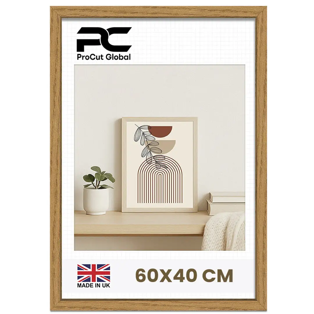60x40cm Sleek Oak Picture Frame With Shatterproof Acrylic Front - Minimalist Wall Display