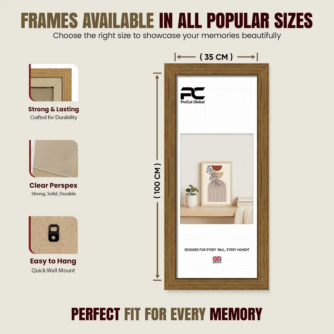 100x35cm Modern Oak Picture Frame - Elegant Wall Frame With Perspex Front thumbnail 4