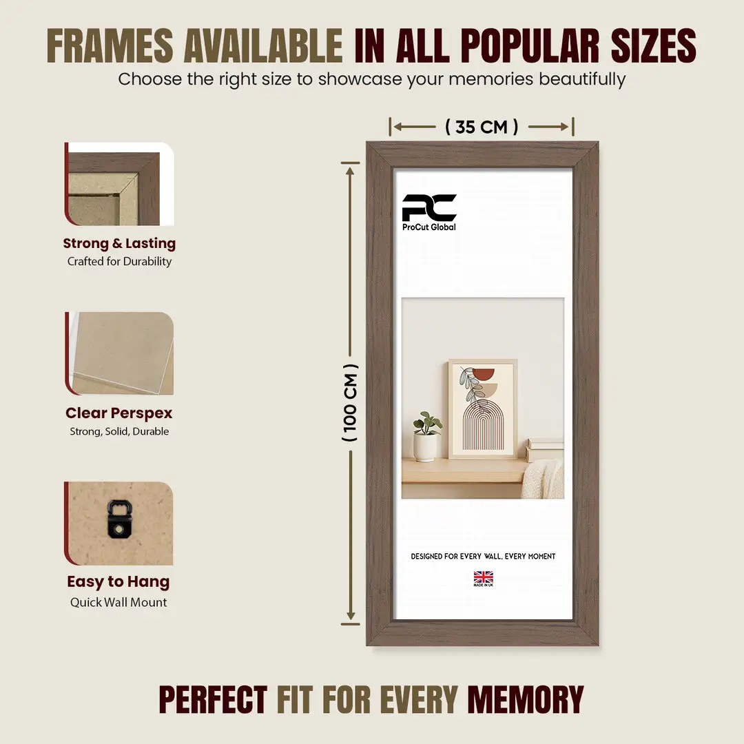 100x35cm Modern Walnut Picture Frame - Elegant Wall Frame With Perspex Front thumbnail 4