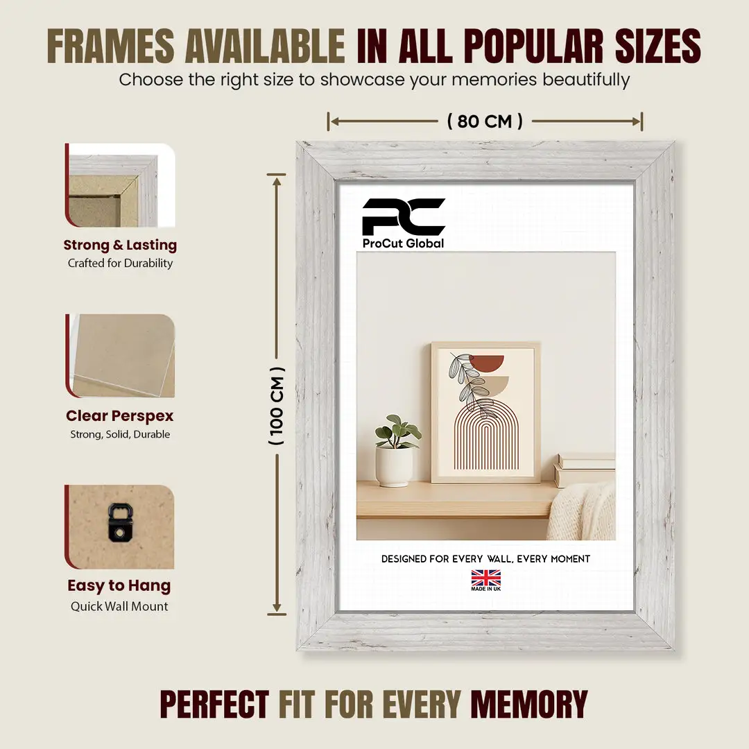 100x80cm Modern White Rustic Picture Frame - Elegant Wall Frame With Perspex Front thumbnail 4