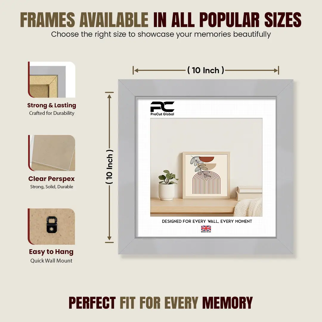 10x10" Modern Silver Picture Frame - Premium Photo Frame With Perspex Front thumbnail 4