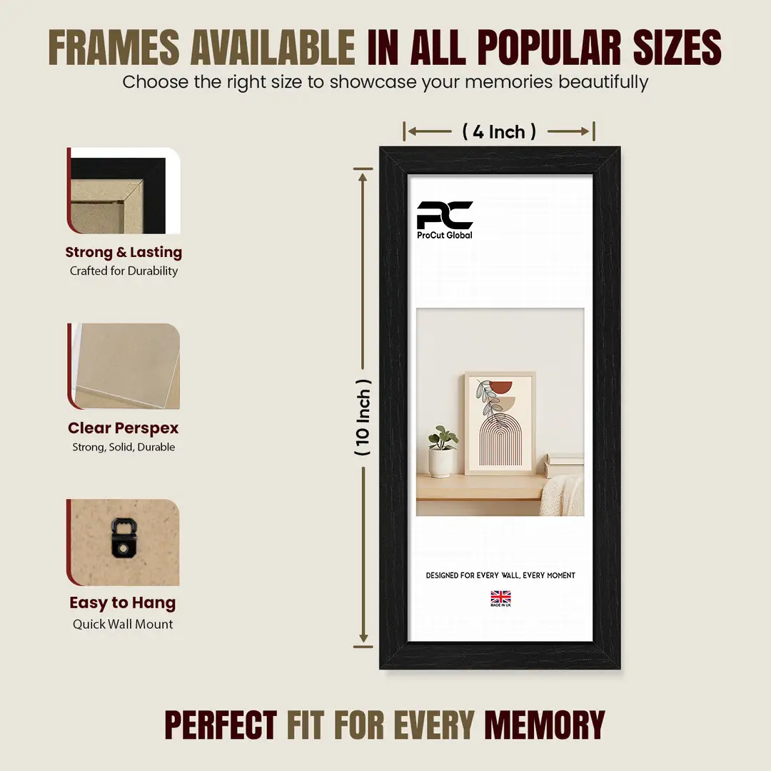 10x4" Modern Black Picture Frame - Elegant Wall Frame With Perspex Front thumbnail 4