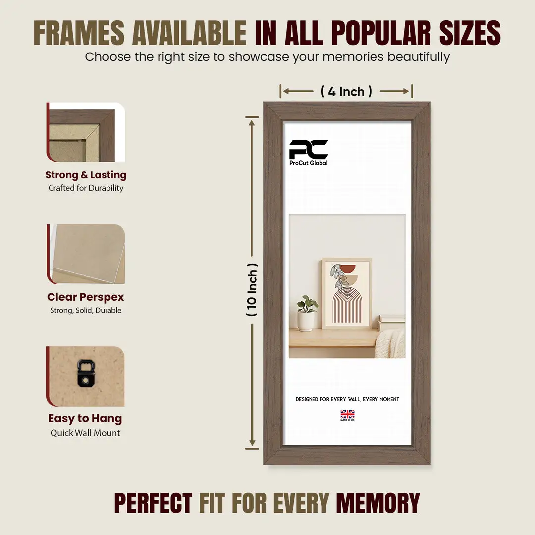 10x4" Modern Walnut Picture Frame - Elegant Wall Frame With Perspex Front thumbnail 4