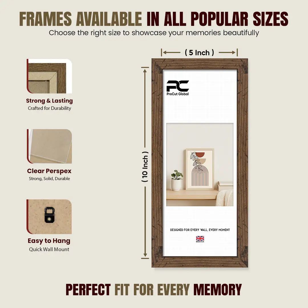10x5" Modern Dark Oak Picture Frame - Premium Photo Frame With Perspex Front thumbnail 4
