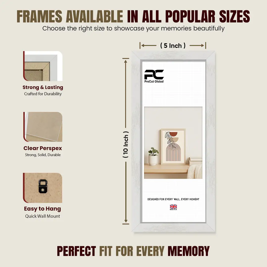 10x5" Ash White Modern Picture Frame - Elegant Wall Frame With Perspex Front thumbnail 4