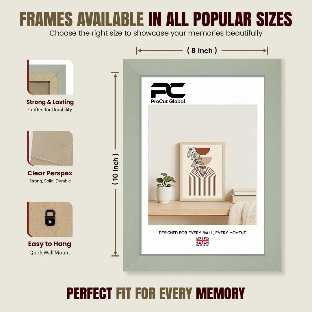 10x8" Modern Green Picture Frame | Beautiful Wall Frame With Perspex Front thumbnail 4