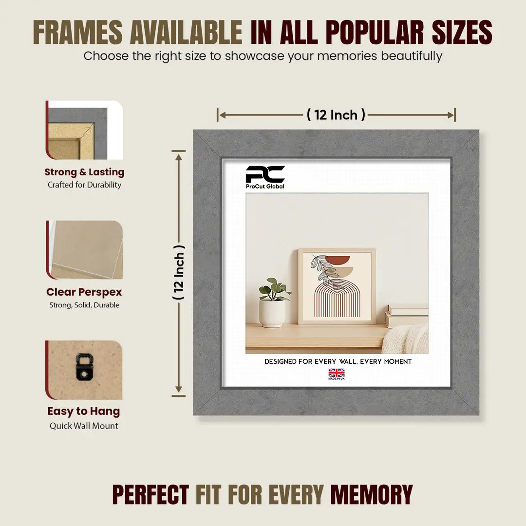 12x12" Modern Grey Marble Picture Frame - Premium Photo Frame With Perspex Front thumbnail 4