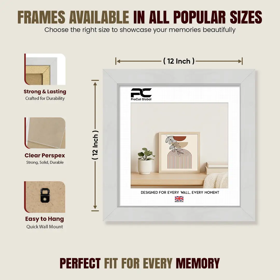 12x12" Ash White Modern Picture Frame - Elegant Wall Frame With Perspex Front thumbnail 4