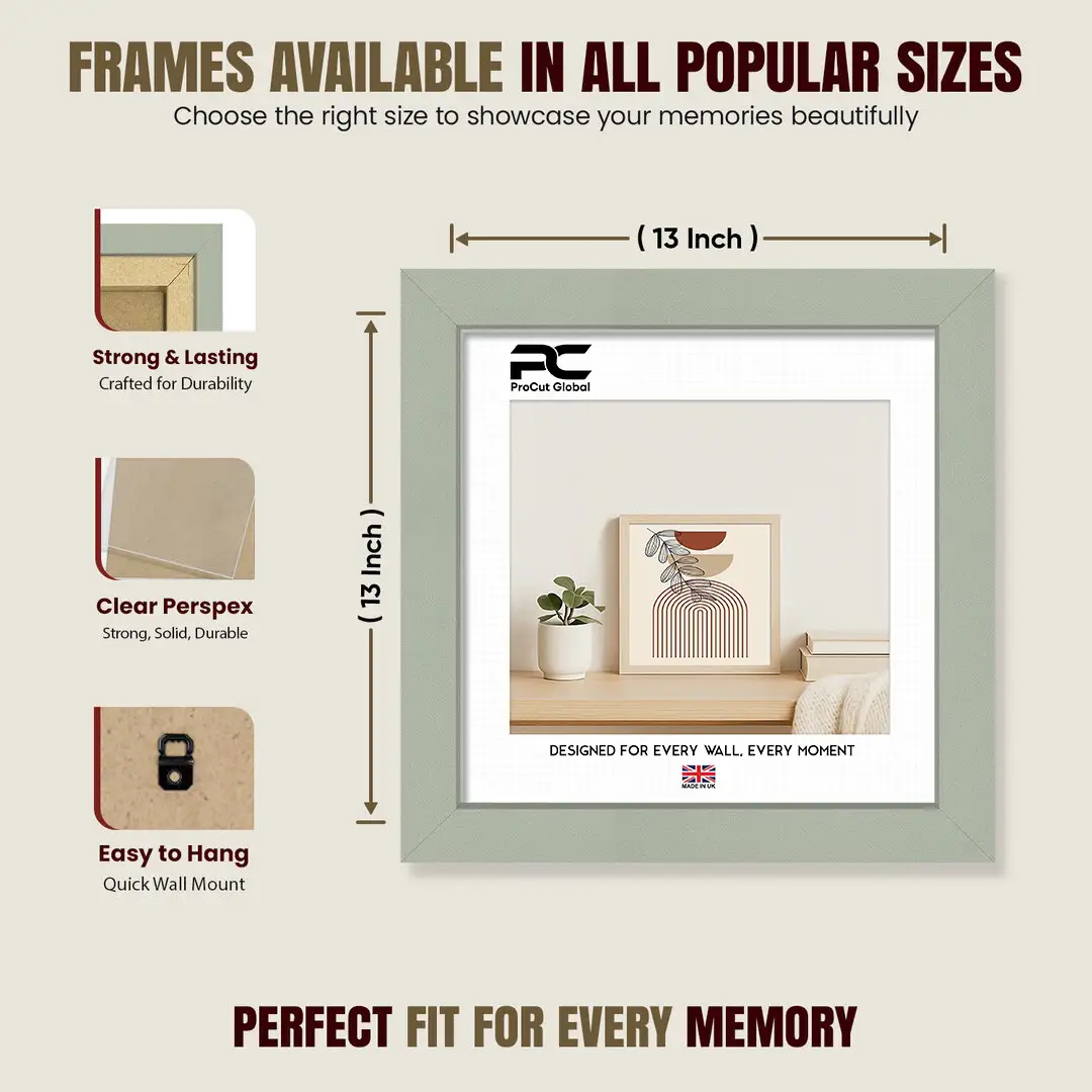 13x13" Modern Green Picture Frame | Beautiful Wall Frame With Perspex Front thumbnail 4