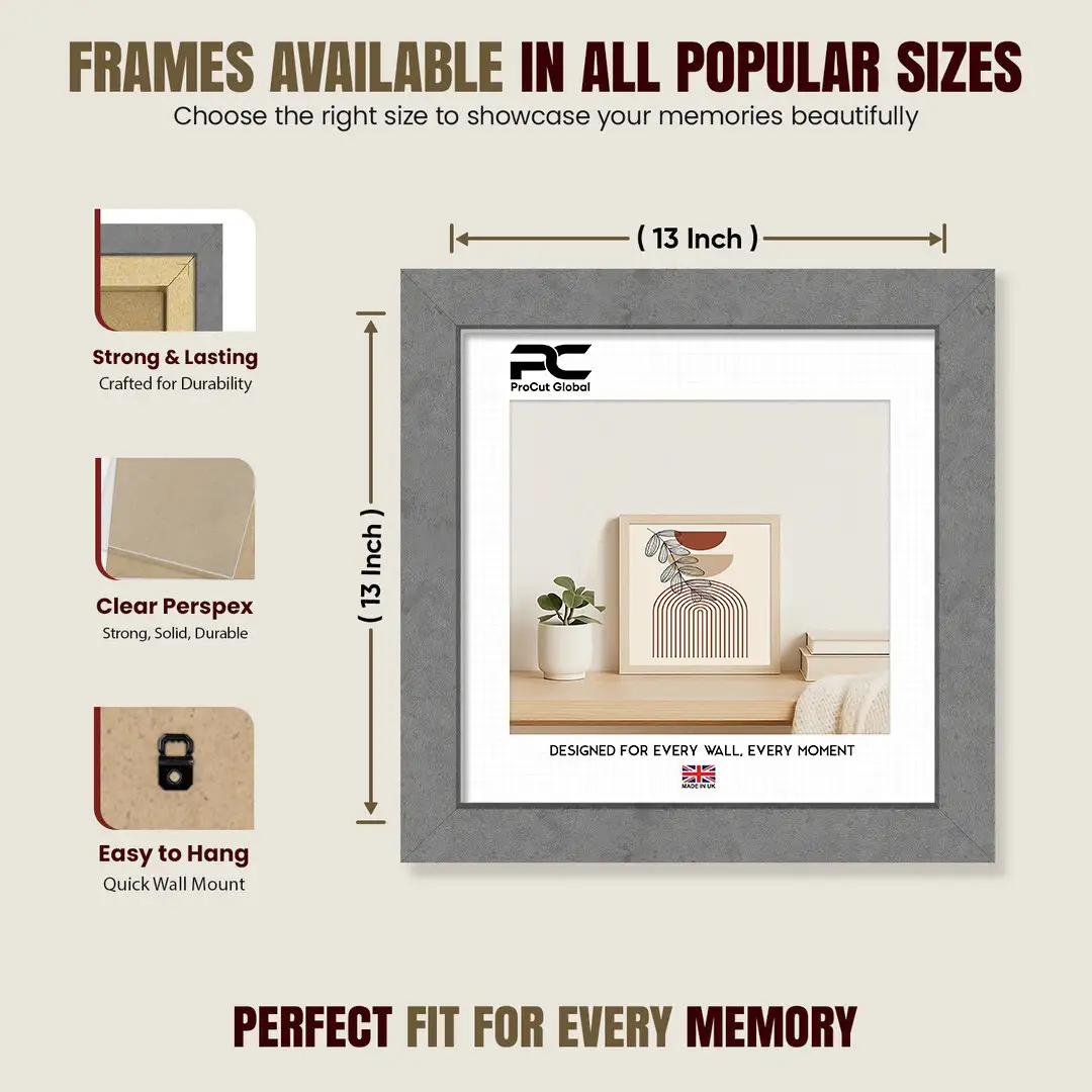 13x13" Modern Grey Marble Picture Frame | Beautiful Wall Frame With Perspex Front thumbnail 4