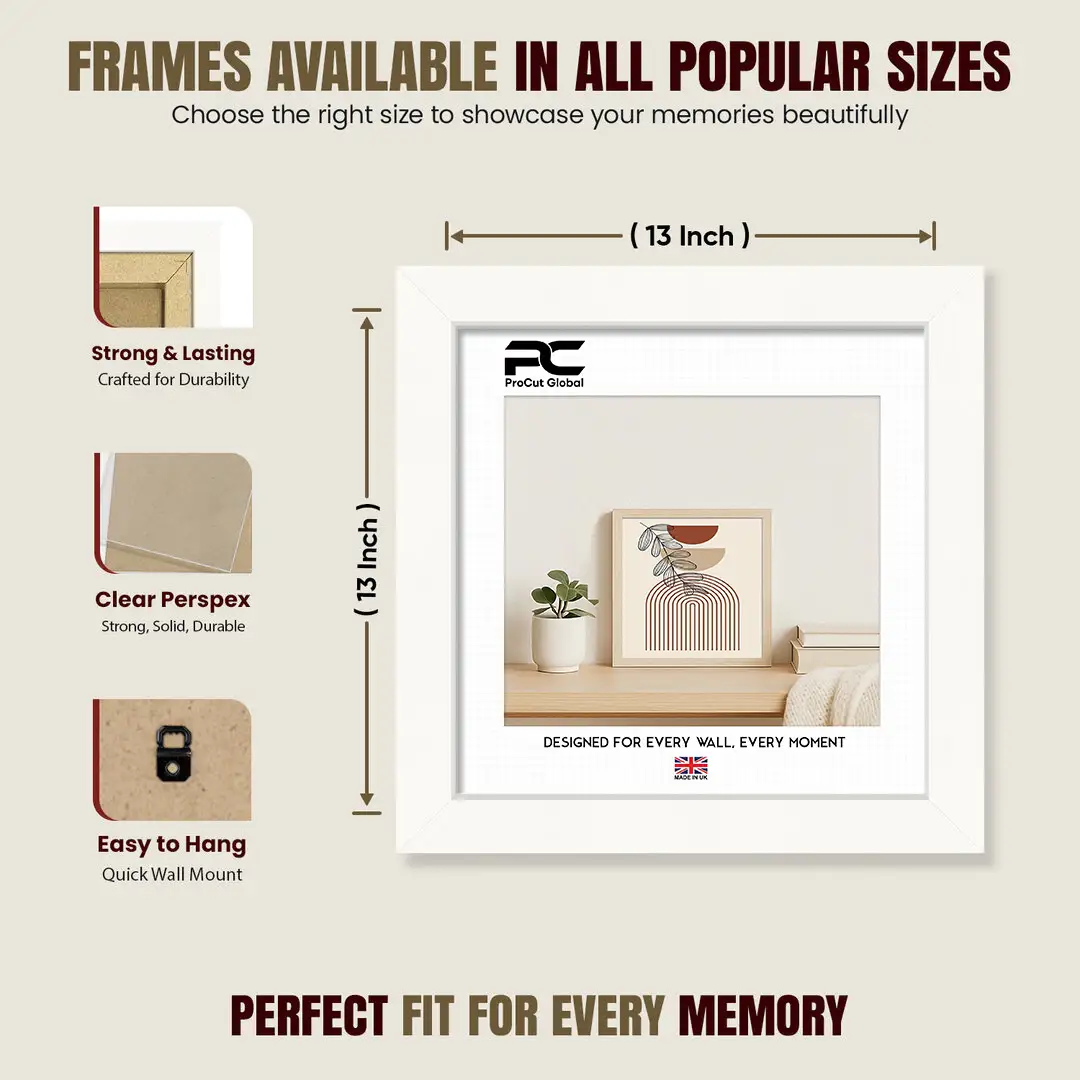 13x13" Modern White Picture Frame - Premium Photo Frame With Perspex Front thumbnail 4