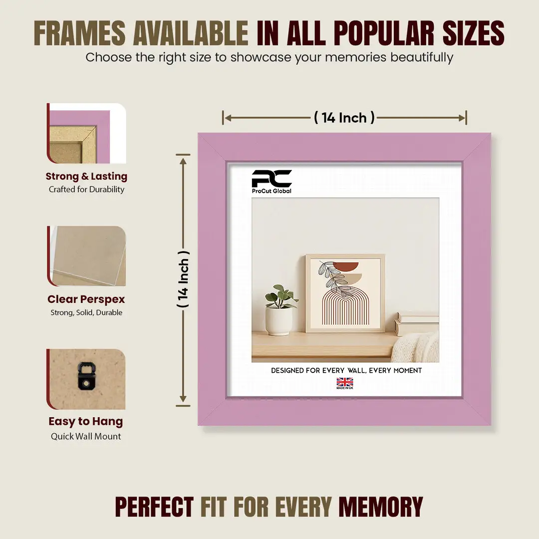14x14" Modern Pastel Pink Picture Frame - Elegant Wall Frame With Perspex Front thumbnail 4