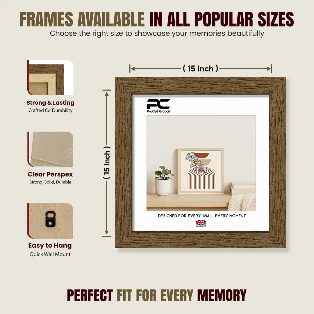 15x15" Modern Dark Oak Picture Frame - Premium Photo Frame With Perspex Front thumbnail 4