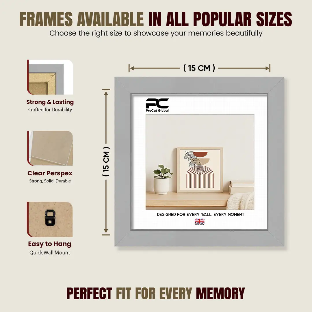 15x15cm Modern Light Grey Picture Frame - Elegant Wall Frame With Perspex Front thumbnail 4