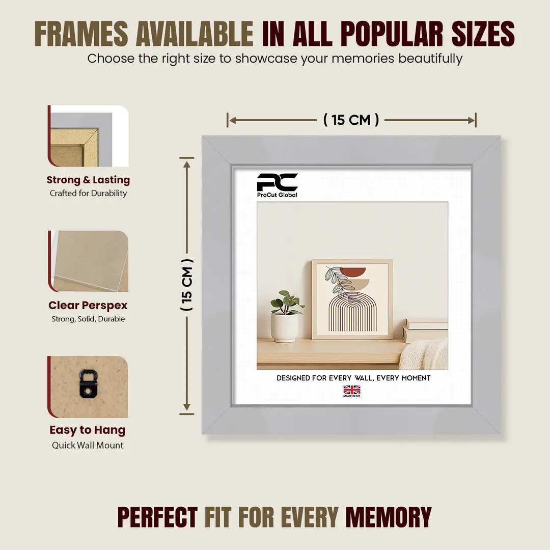 15x15cm Modern Silver Picture Frame - Premium Photo Frame With Perspex Front thumbnail 4