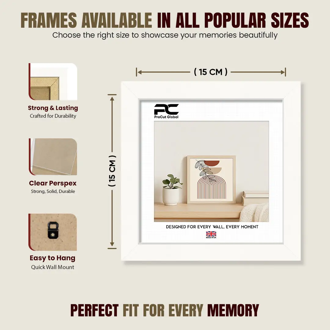 15x15cm Modern White Picture Frame - Elegant Wall Frame With Perspex Front thumbnail 4