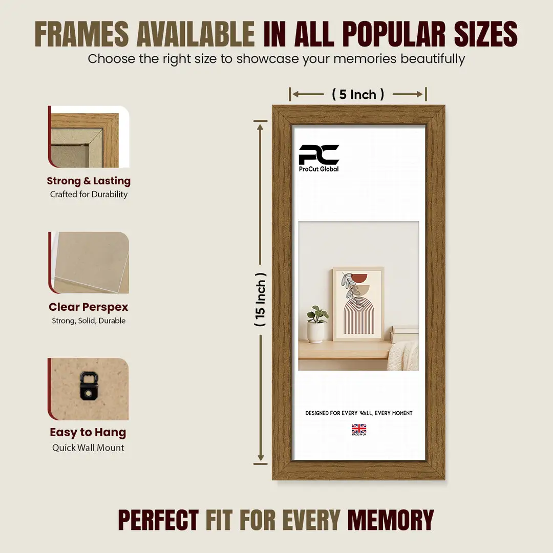 15x5" Modern Oak Picture Frame | Beautiful Wall Frame With Perspex Front thumbnail 4