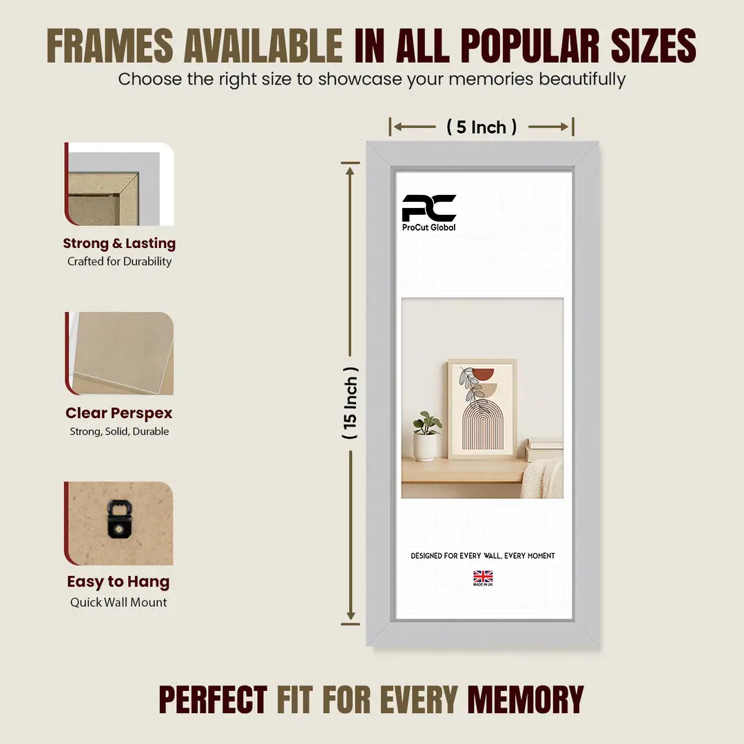 15x5" Modern Silver Picture Frame - Elegant Wall Frame With Perspex Front thumbnail 4