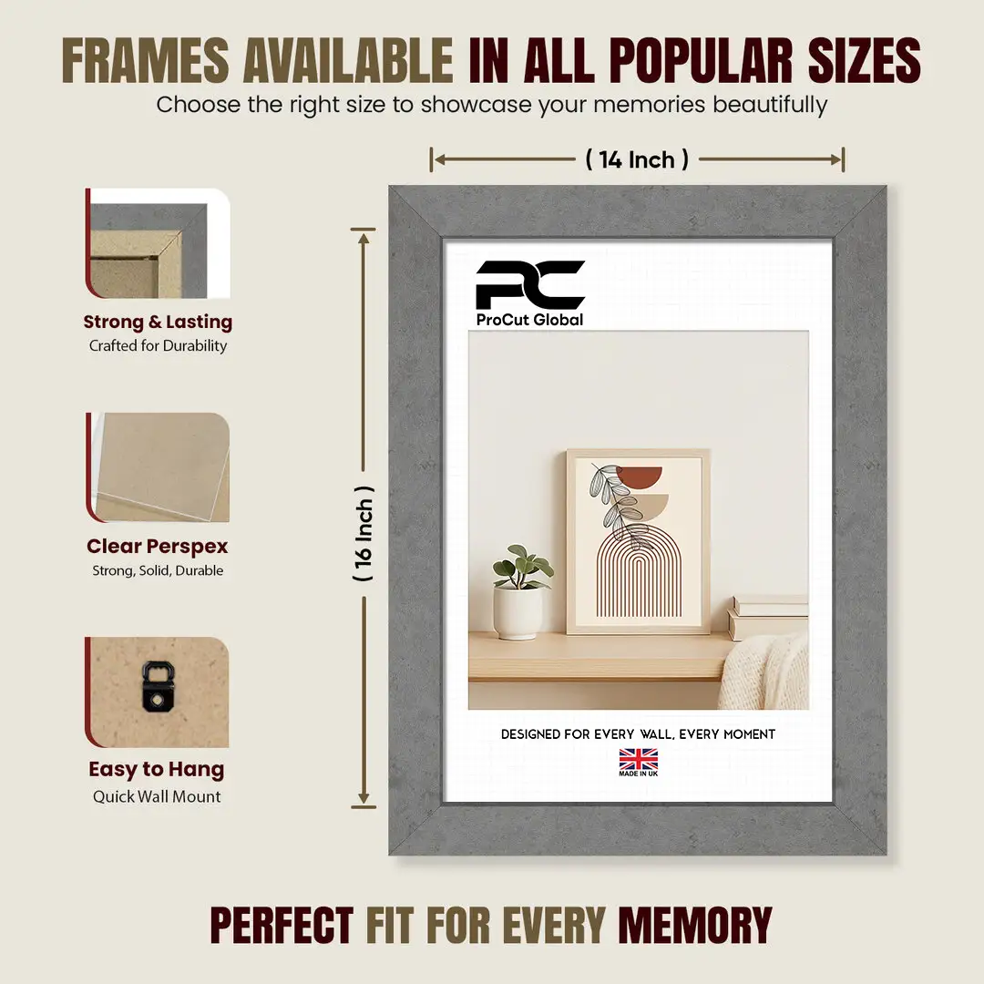 16x14" Modern Grey Marble Picture Frame - Elegant Wall Frame With Perspex Front thumbnail 4