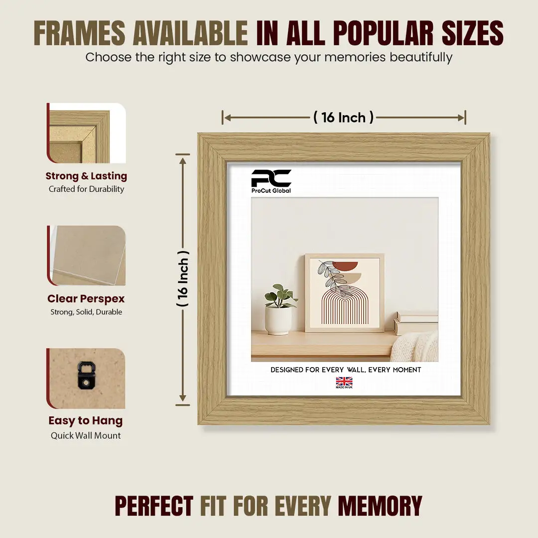 16x16" Modern Light Oak Picture Frame | Beautiful Wall Frame With Perspex Front thumbnail 4