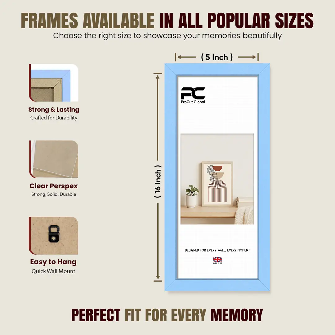 16x5" Modern Baby Blue Picture Frame | Beautiful Wall Frame With Perspex Front thumbnail 4