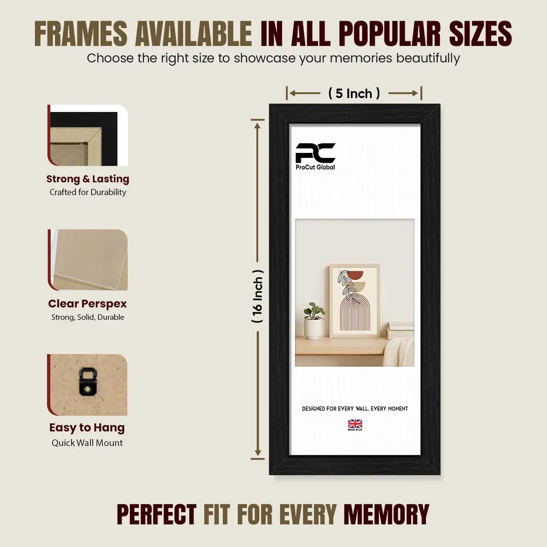 16x5" Modern Black Picture Frame - Premium Photo Frame With Perspex Front thumbnail 4