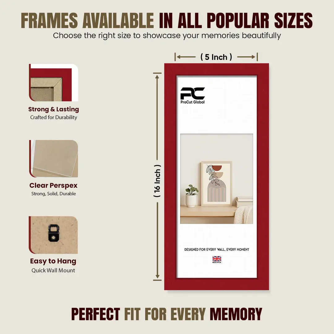 16x5" Modern Red Picture Frame - Elegant Wall Frame With Perspex Front thumbnail 4