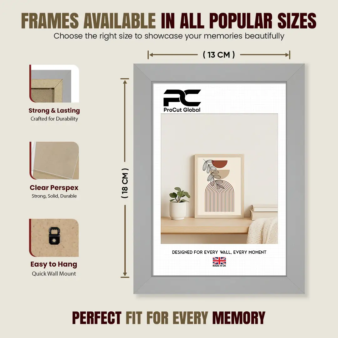 18x13cm Modern Light Grey Picture Frame | Beautiful Wall Frame With Perspex Front thumbnail 4