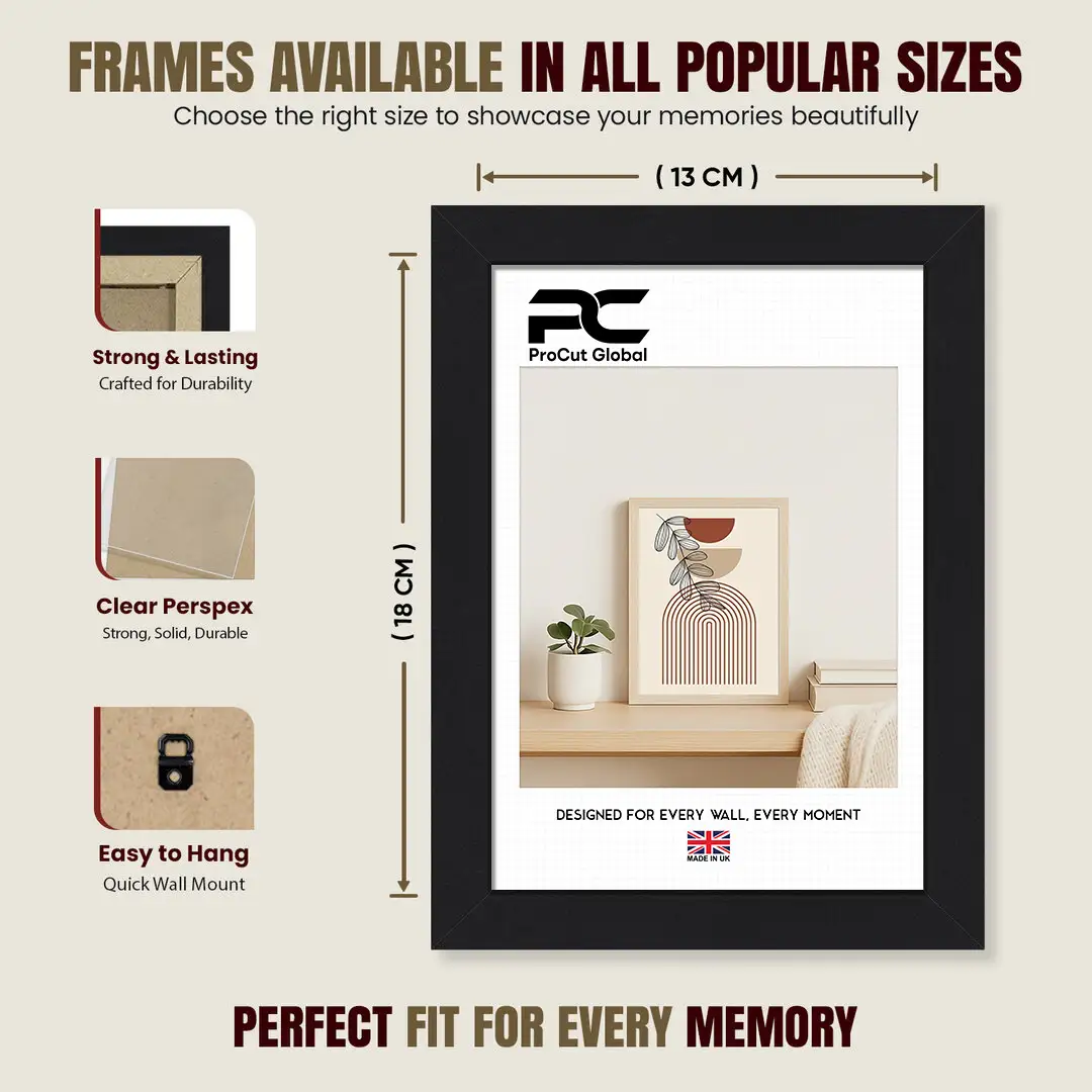 18x13cm Modern Mat Black Picture Frame - Premium Photo Frame With Perspex Front thumbnail 4